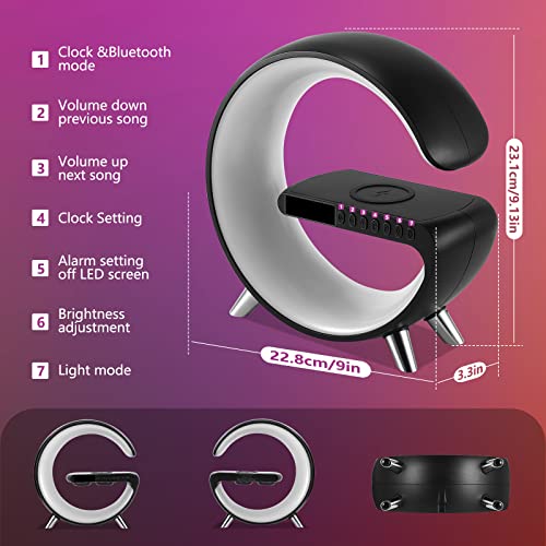 Wireless Charger Atmosphere Lamp, 2025 New Intelligent LED Table Lamp, Bluetooth Speaker, Dimmable Night Light Bedside Lamp Alarm Clock with Music Sync, App Control for Bedroom Home Decor Gift (Black) - Image 4