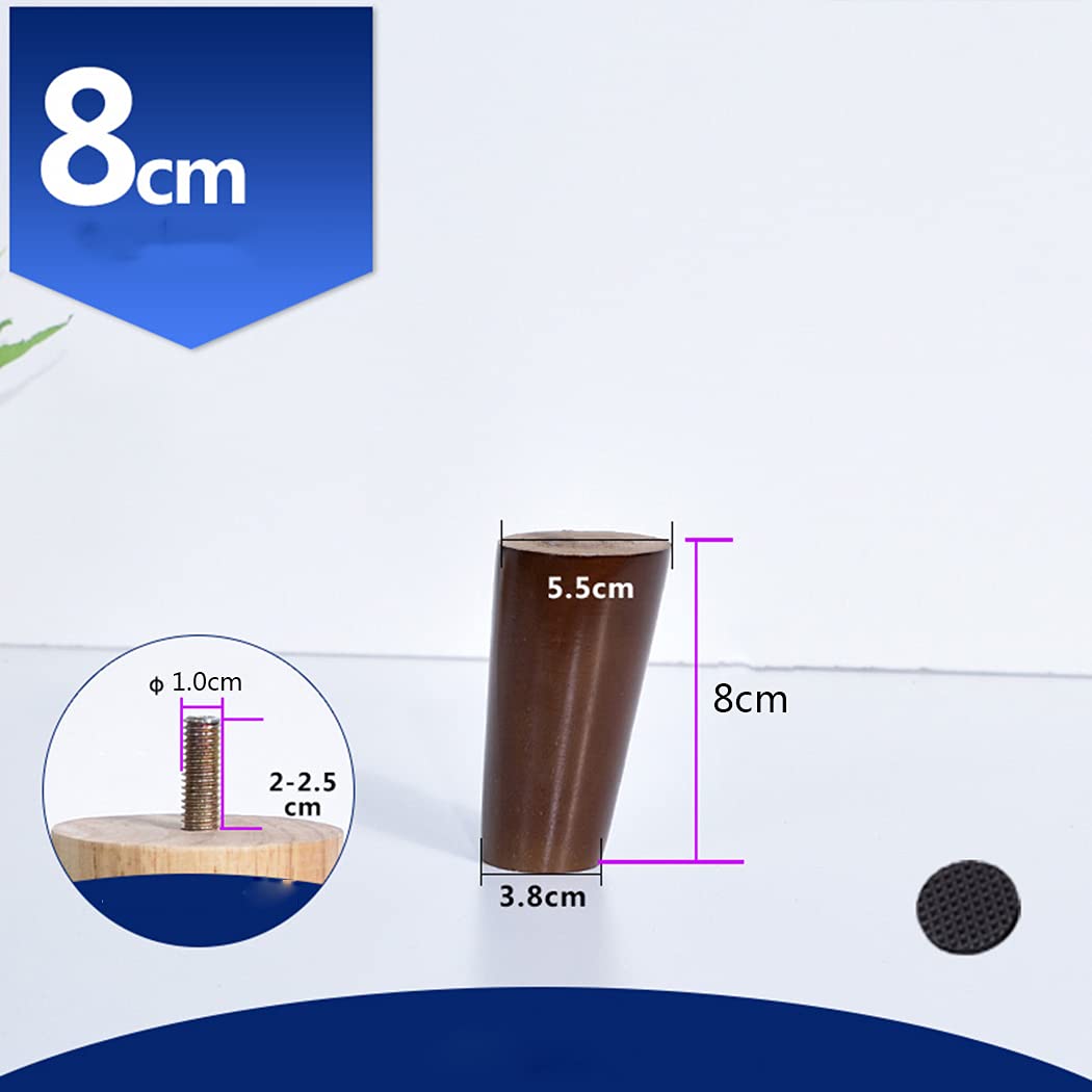 Gambe per mobili in Legno massello coniche M10, Piedini di Ricambio per Divano, Poltrona, Mobile TV, Tavolo da Pranzo e Sedia, Colore Noce, 4 Pezzi (8 cm)