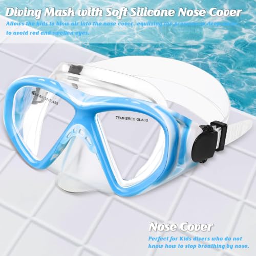 Image of Kids Swim Goggles Snorkel Diving Mask for Boys Girls Ages 5-15, Anti-Fog Swimming Goggles with Nose Cover