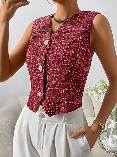 WDIRARA Women's Asymmetrical Hem Button Front Crop Blazer Sleeveless V Neck Blazer Vest4