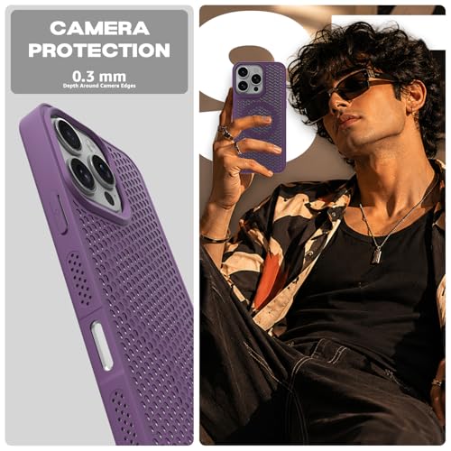 Image of Pikkme Back Cover for iPhone 16 Pro | Honeycomb Cooling Design | Silicone Heat Dissipation | Mag-Safe Compatible | Shockproof Camera Protection Bumper Case (Purple)