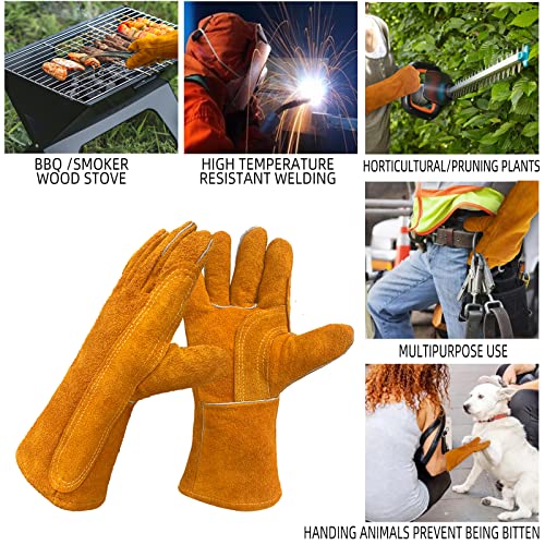 Slfc Welding Gloves Heat/Fire Resistant,14 Inches Leather Safety Work Gloves For Bbq,Oven,Tig Welder,Garden And Animal Handling #TOP3