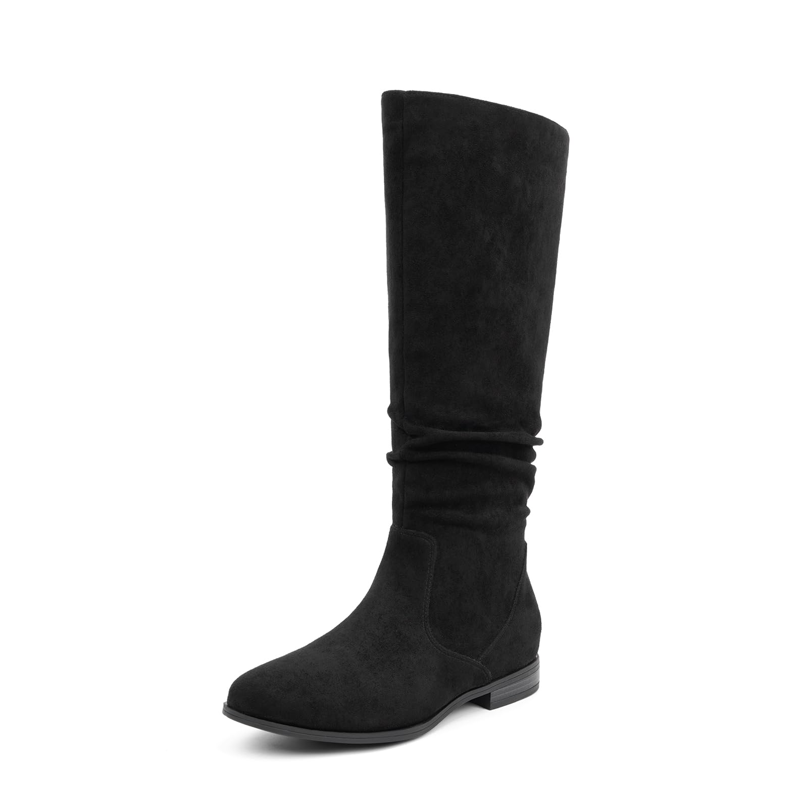 VJH confort Womens Knee-High Boots Comfortable Low Heel Almond Toe Wide Calf Side Zip Fall Winter Long Boots