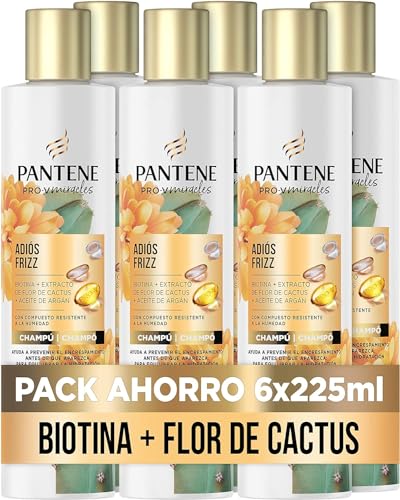 Pantene Pro-V Miracles Adiós Frizz Champú | Con Biotina, Extracto De Cactus Y Aceite De Argán | Para Pelo Encrespado, 6 x 225ml
