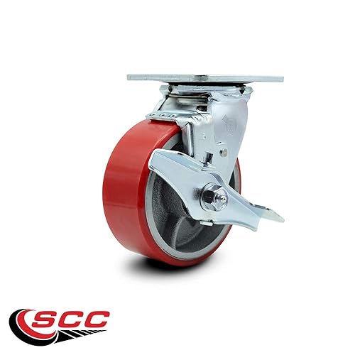 Vista 67 de Rueda rígida de poliuretano sobre hierro fundido con rueda roja de 4 pulgadas, capacidad de 700 libras, marca Service Caster