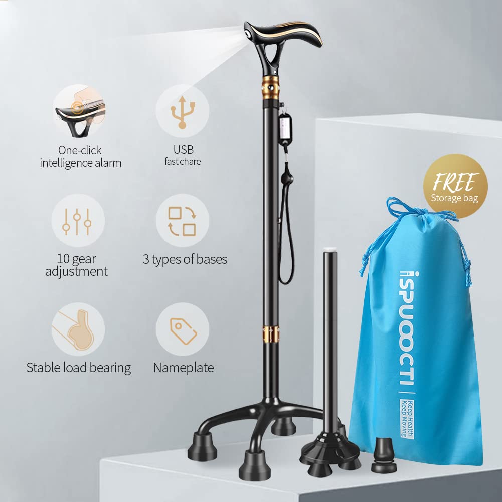 Usb Cane ispuoocti Smart Alarm Walking Cane for Men & Women, Telescopic and ...