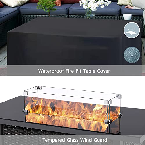 Outdoor Propane Gas Fire Pit Table, 43 Inch 50,000 Btu Auto-Ignition Propane Fire Pit Table, Csa Approved With Glass Wind Guard, Waterproof Cover, Lava Stone For Outdoor Garden/Patio. #TOP2