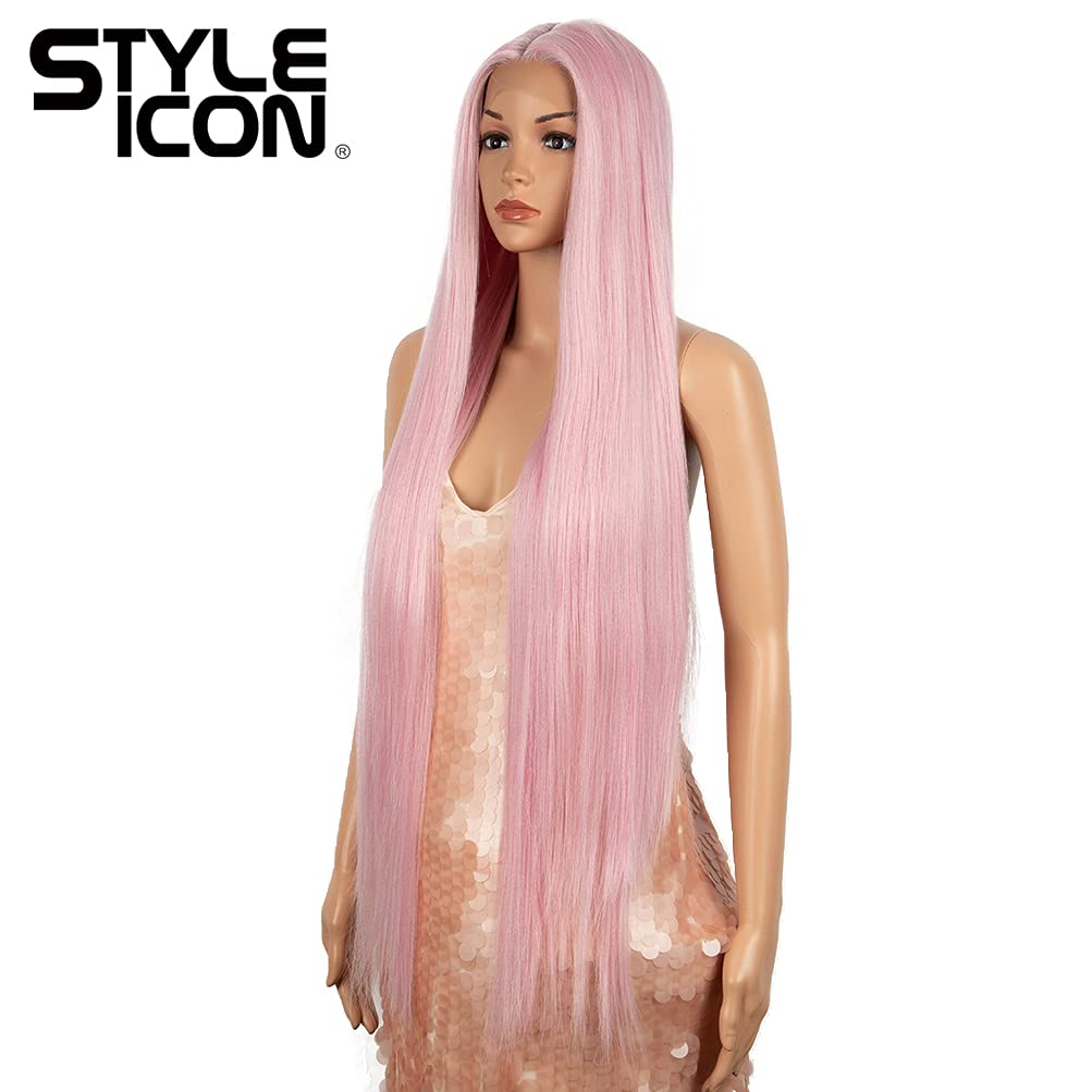 Style Icon 38" Super Long Straight Wigs Lace Front Wigs 6" Deeper Middle Part Lace Hairline Pink Wig (38", PINK15) - Image 3