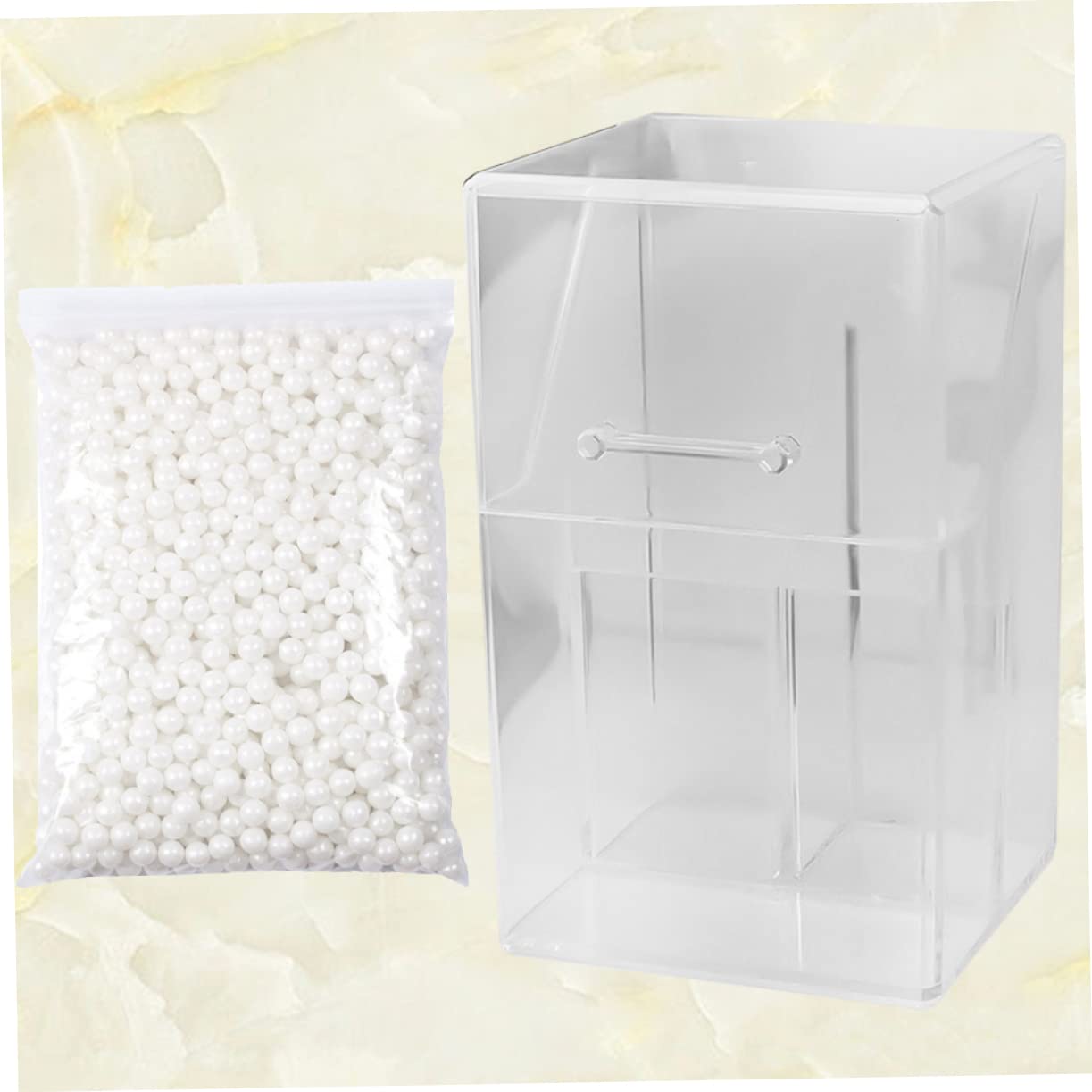 Organizer da Scrivania in Acrilico Trasparente con Perline Bianche, Porta Matite per Sopracciglia e Porta Pennelli Make-up, Custodia Cosmetica Pratica per Ufficio