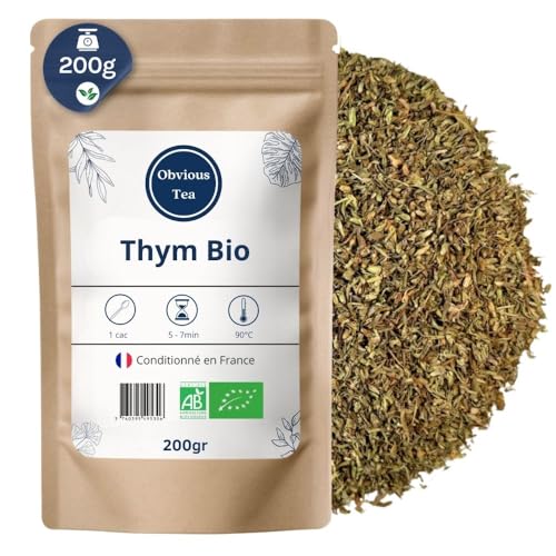 Thym Bio en Vrac - Pour Infusion, Tisane et Épice Culinaire - Thymus Vulgaris L - Agriculture Biologique - Odeur Aromatique Douce - Conditionné en France - Sachet 200...