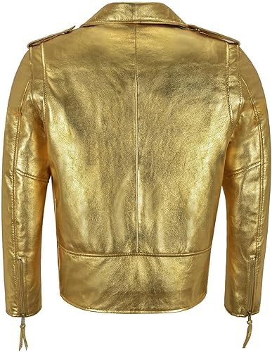 Hide & Seek Men’s Brando Biker Asymmetrical Shiny Foiled Metallic Punk Motorcycle Leather Jacket4