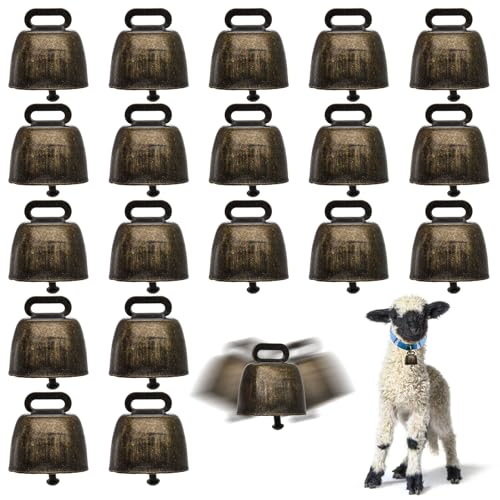 Coloch 20 Pack Grazing Copper Cow Bells Metal Farm Animal Anti Lost Bells Loud Bronze Bell Small Brass Calling Bells for Grazing Cattle Horses Sheep
