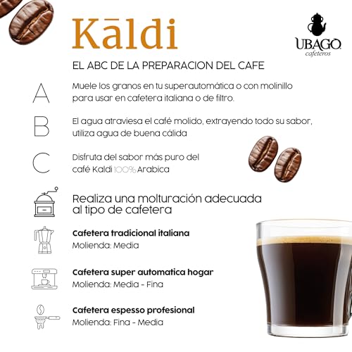 Cafe en grano natural, Ideal para cafetera superautomática, Notas dulces y aromáticas, 100% Arabica Kaldi, Tueste medio, Ubago, Paquete de 1kg - imagen 7