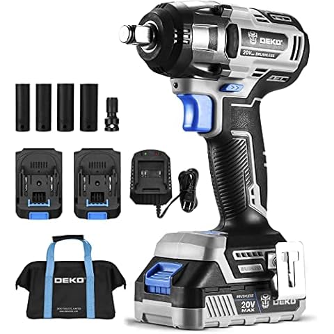 DEKOPRO Cordless Impact Wrench 1/2inch,20V Power Impact Wrench, Powerful Brushless Motor, 3-Variable Speed, Max Torque 258 ft-lbs (350N.m), 2x2.0A Li-ion Battery, 1 Hour Fast Charger and Tool Bag Cover
