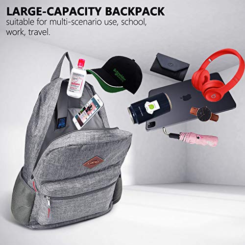 CoolBELL Backpack Casual Daypack Student Book Bag Water-resistant Travel Backpack Multipurpose 15.6 Inches Laptop Backpack for Men/Women (Grey)