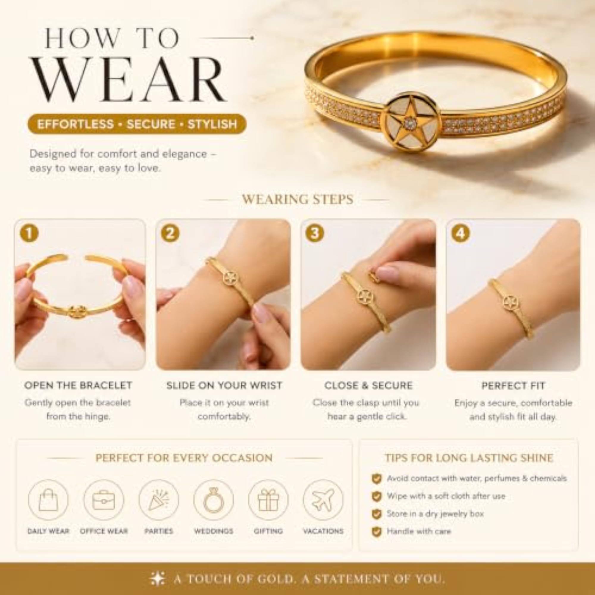 Women's Stainless Steel Golden Adjustable Kada Bracelet