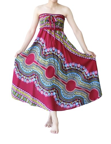 Full Funk Long Hippie Wrap Skirt Coconut Buckle Smocked Waist Elephant Design3