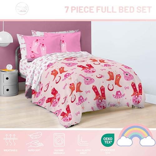 Image of Trend Collector Cowgirl Full Comforter Set 7 Piece Kids Bedding, Pink | Bed in a Bag, Comforter Sheets Shams Pillowcases, Soft Microfiber, Machine Washable Easy Care, Girls Gift