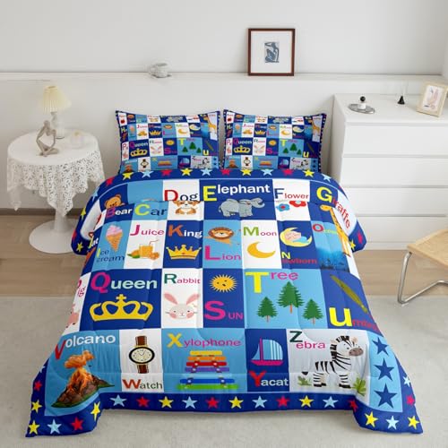 Image of Feelyou Kids ABC Alphabet Comforter Set Toddler Size, Educational Bedding Set Boys Girls Learning Duvet Insert Teens Bedroom Decor Microfiber Bed Set