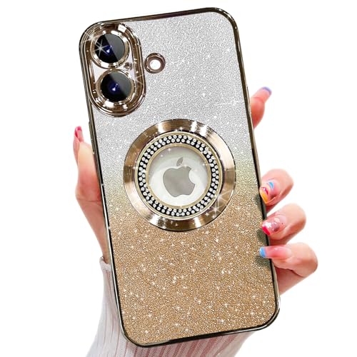 Image of Misscase for iPhone 17 Magnetic Glitter Case Compatible with MagSafe,Full Protection Slim Shockproof Anti-Scratch Case with Camera Lens Protector Plating Bling Dust-Proof Net for Women Gold