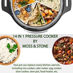 Moss & Stone Electric Pressure Cooker with Large LCD Display, Multi-Use 6 Quart Electric Pot, 14 in 1 Slow Cooker, Rice Cooker, Steamer Maker, Sauté, Yogurt Maker, Egg Cooker, Warmer & More Moss Stone Electric Pressure Cooker with Large LCD Display Multi Use 6 Quart Electric Pot 14 in 1 Slow Cooker Rice Cooker Steamer Maker Saute Yogurt Maker Egg Cooker Warmer More