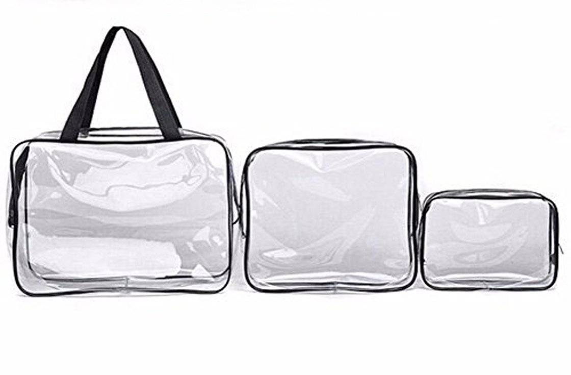 mkki 3pcs Clear Portable Makeup Cosmetic Toiletry Travel Bath Wash Storage Bag Transparent Waterproof Pouch Organizer Make Up Bag
