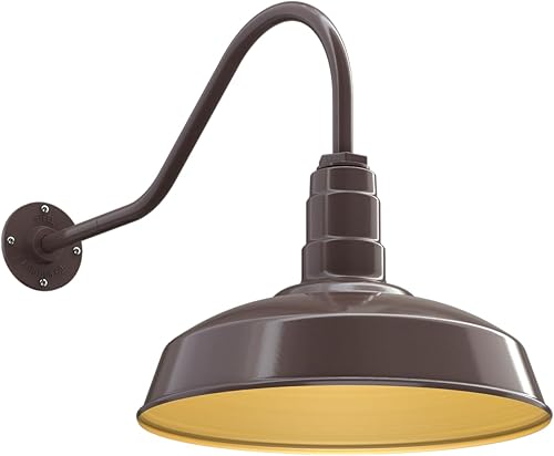 Steel Lighting Co. Gardena - Luz de granero Montaje en pared al aire libre Cúpula de 16 pulgadas Cuello de cisne de 23 pulgadas Luz de granja