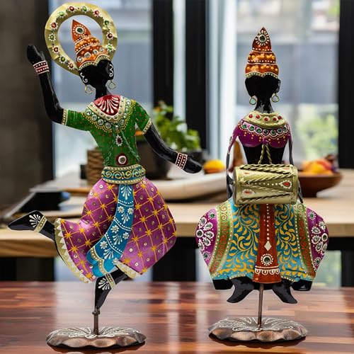 Image of KRAFTSKALA Exquisite Handcrafted Antique Dancer Figurines - Traditional Indian Folk Dance Showpieces for Elegant Home Decor and Cultural Gifts (Bharatnatyam)