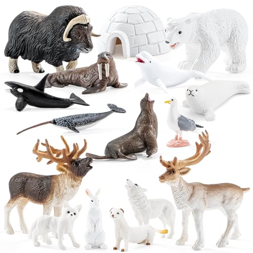 THINKBAY 16PCS Mini Arctic Animals Figurines Toys, Winter Polar Animals
