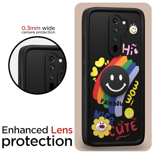 Image of Pikkme Back Cover for Redmi Note 8 Pro | Soft Silicone| Cute Rainbow Smile & 3D Cartoon Flower Design | Shockproof Raised Camera Protection Bumper Case (Black)