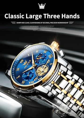 Image of OLEVS Classic Wrist Watches,Men Business Watches Dress Watch with Day,Green /Black /White /Blue Face,Flywheel Multifunction Luminous Men Stainless Steel Wristwatch