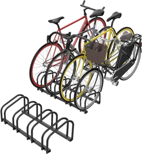 Forubar Bike Floor Parking Rack Stand for 4&6 Bikes Parking Holder for Garage and Home Adjustable Steel Bicycle Storage Organizer Stand for Indoor and Outdoor (Black 4 parking spaces)