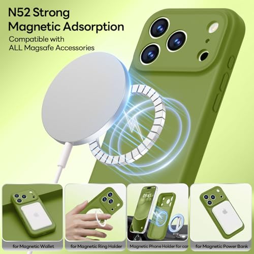Image of LOVE 3000 Designed for iPhone 17 Pro Case, Premium Silicone [Compatible with Magsafe][Soft Anti-Scratch Microfiber Lining] Shockproof Protective Phone Case for Men Women 6.3 inch, Cedar Green