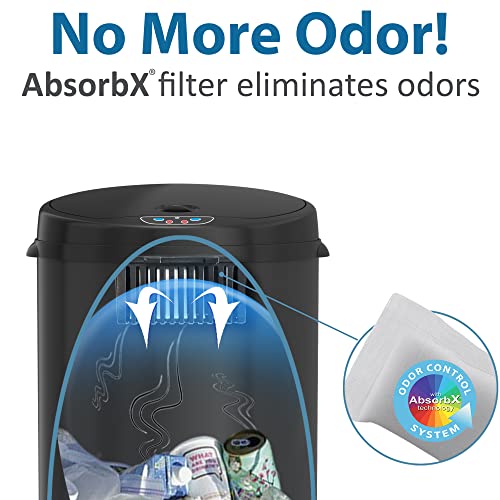 Itouchless 8 Gallon Touchless Sensor Trash Can With Odor Filter System, 30 Liter Round Black Steel Garbage Bin, Perfect For Home, Kitchen, Office #TOP2