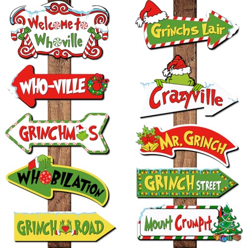 20Pcs Christmas Decoration Greenchmas Yard Sign Greenchmas Outdoor Christmas Photo Proops Greench Arrow Yard Sign Outdoor For Xmas Party Supplies