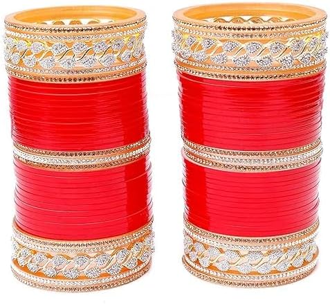 Antique collection Red Designer Golden And Silver Stones Bridal Chuda/Wedding Chura Punjabi Set for Women