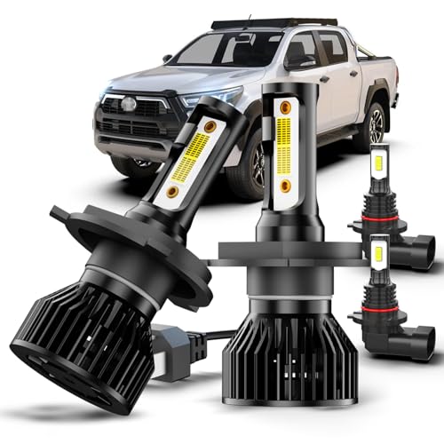 For Toyota Hilux 2004-2019 LED Light Bulbs Combo, 4pcs Super Bright 6500K White H4/9003 High Low Beam and 9005 Fog Lights LED Bulbs, Ip68,Plug-N-Play,with Fans