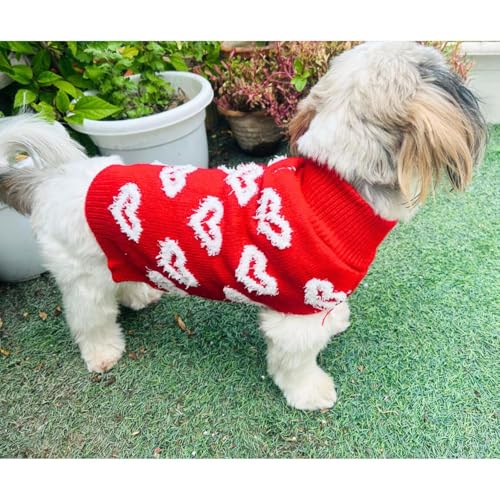 Image of Lulala Turtleneck Dog Sweater - Winter Dog Clothes for Small Dogs, Pet Pullover Jumper with Leash Hole (Red-16 Inch)