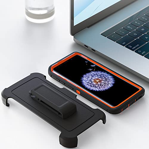 Image of Case for Galaxy S9 with Clip, Heavy-Duty Tough Rugged Shockproof Drop Protective Cover Cases for Samsung Galaxy S9, Black+Orange