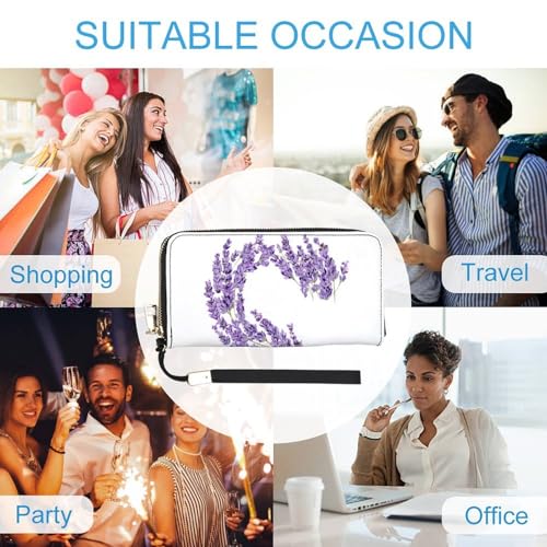 Letter S Lavender Flowers PU Leather Clutch Long Bifold Wallet, Coin Purse Credit Pass Case, Durable Card-Holder Money Storage for Women Men 5