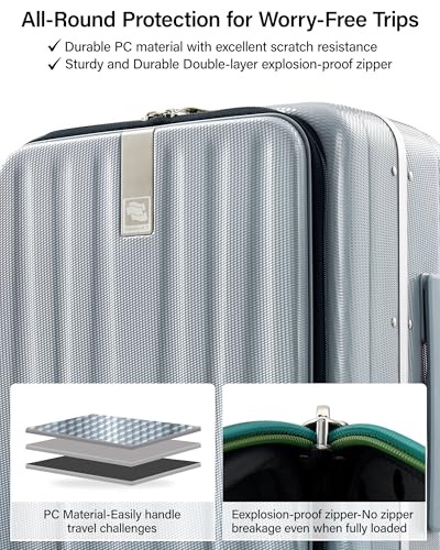 Image of Hanke 16 20 24 26 Inch Carry On Suitcase PC Hardshell Luggage Top Open Aluminum Frame Rolling Suitcases with Wheels Tsa Luggage Travel Luggage for Womem Men, Grey, 16 Inch