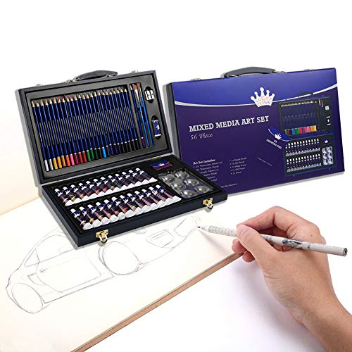 LUCKY CROWN Professional Art Set,56 Piece Art Set in Portable Wooden