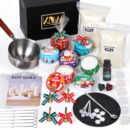 Christmas Candle Making Kit, Soy Wax DIY Starter Kit with 6 Candle Tins | Christmas DIY Gift for Beginners with Soy Wax,Candle Tins,Melting Pot,Rich Scent,Wicks,Dyes,Wick Clips,Spoon,Gift Bags