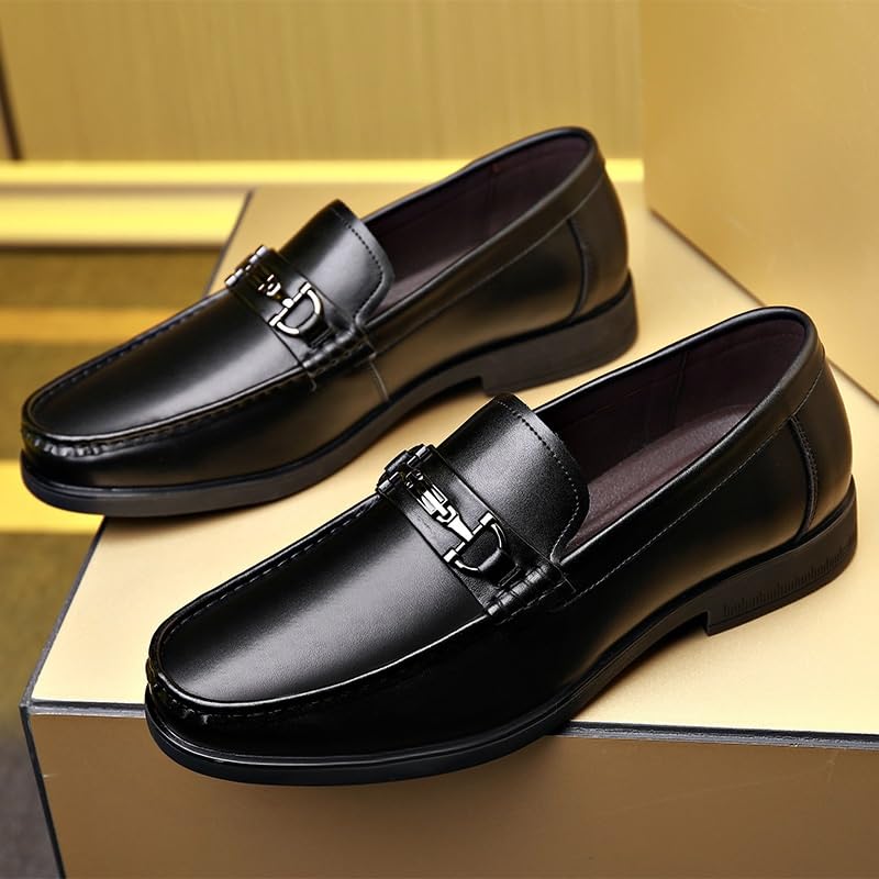 Men's Genuine Leather Platform Slip-On Oxfords Casual Non-Slip Low Block Heel Work Shoes Casual Walking Shoes2