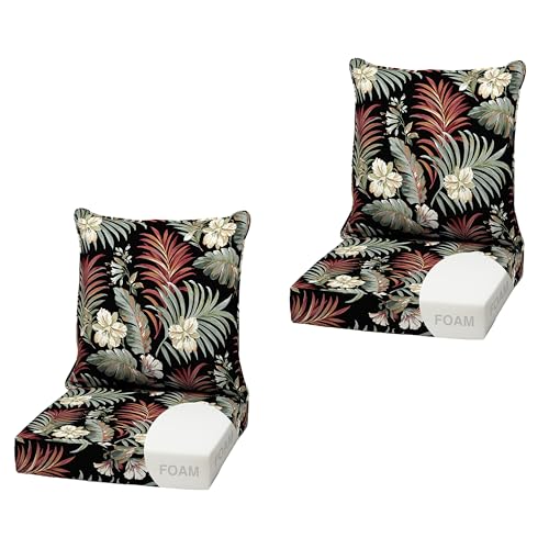 Image of Arden Outdoor Deep Seat Cushion Set, Foam, 2-Pack, 22x24, Black Tropical | Sofa, Couch, Conversation Set, Premium High-Density Foam, Never Flattens, Mold and Mildew Resistant