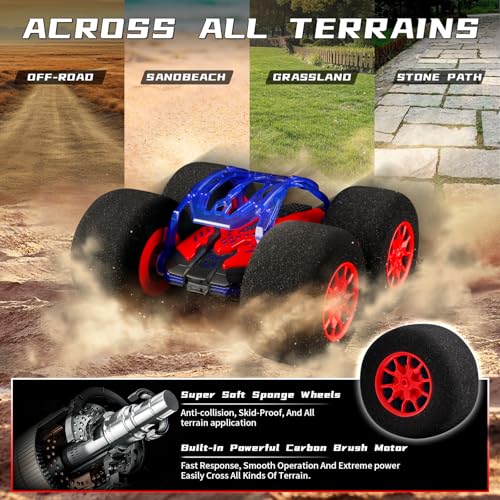 Image of pinkking Stunt Remote Control Car with Oversized Sponge Tires Outdoor Indoor RC Car 2.4GHz Electric Race Stunt Vehicle Toy Double Sided 360 Rolling Rotating Driving Car for Kids Boys Girls Gift