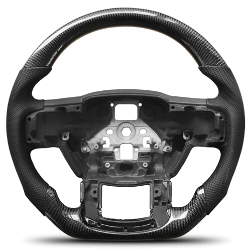 POFENZE Carbon Fiber Steering Wheel for F150 2015-2020 D-shaped Flat-bottom Steering Wheel Preforated Leather Grip Hand-Stitched for Ford for F150 Models Without Paddle Shifters