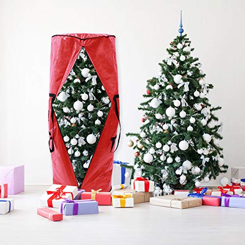 Ohuhu Christmas Tree Storage Bag, 9ft Christmas Tree Storage, 62” X 25.6” X 25.6” Extra Large Duffle Bag, ID Tag Holder with Reinforced Handles Zipper Tear Proof Material for 9ft Artificial Tree, Red