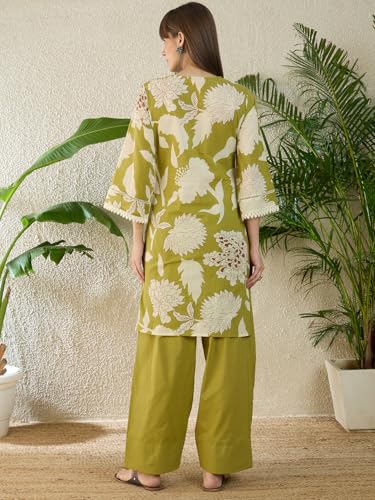 Image of INDO ERA Women Pure Cotton Printed Kurta & Palazzo Set | Farsi Salwar Suit