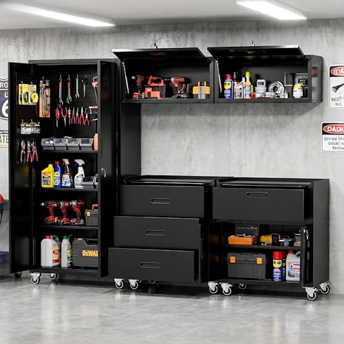 Image of Garage Cabinet System | Heavy Duty Steel All-in-One Modular Garage Cabinet Set for Ultimate Workshop Organization | Easy Assembly Garage Storage Cabinets & Tool Bench